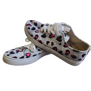 Fabkids Leopard Heart Sneakers Canvas Animal Print Used Girly Girls Size 5